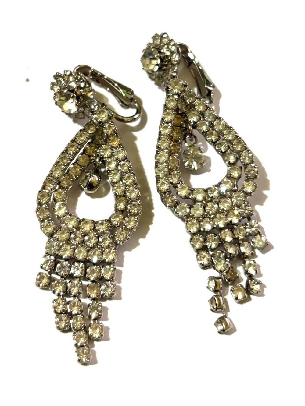 Vintage Champagne Crystal Teardrop Dangle Earrings